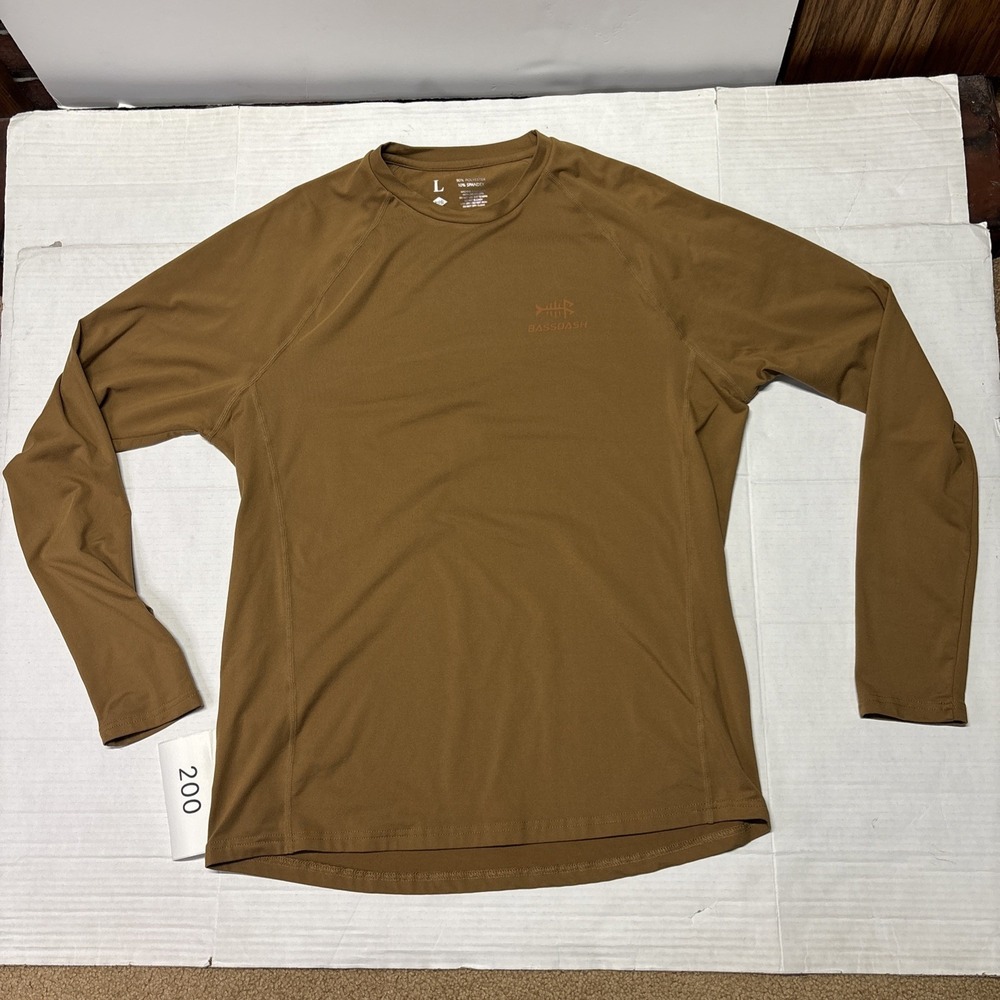 Bassdash Men's L Long Sleeve Fishing Shirt Brown 90% Polyester 10% Spandex